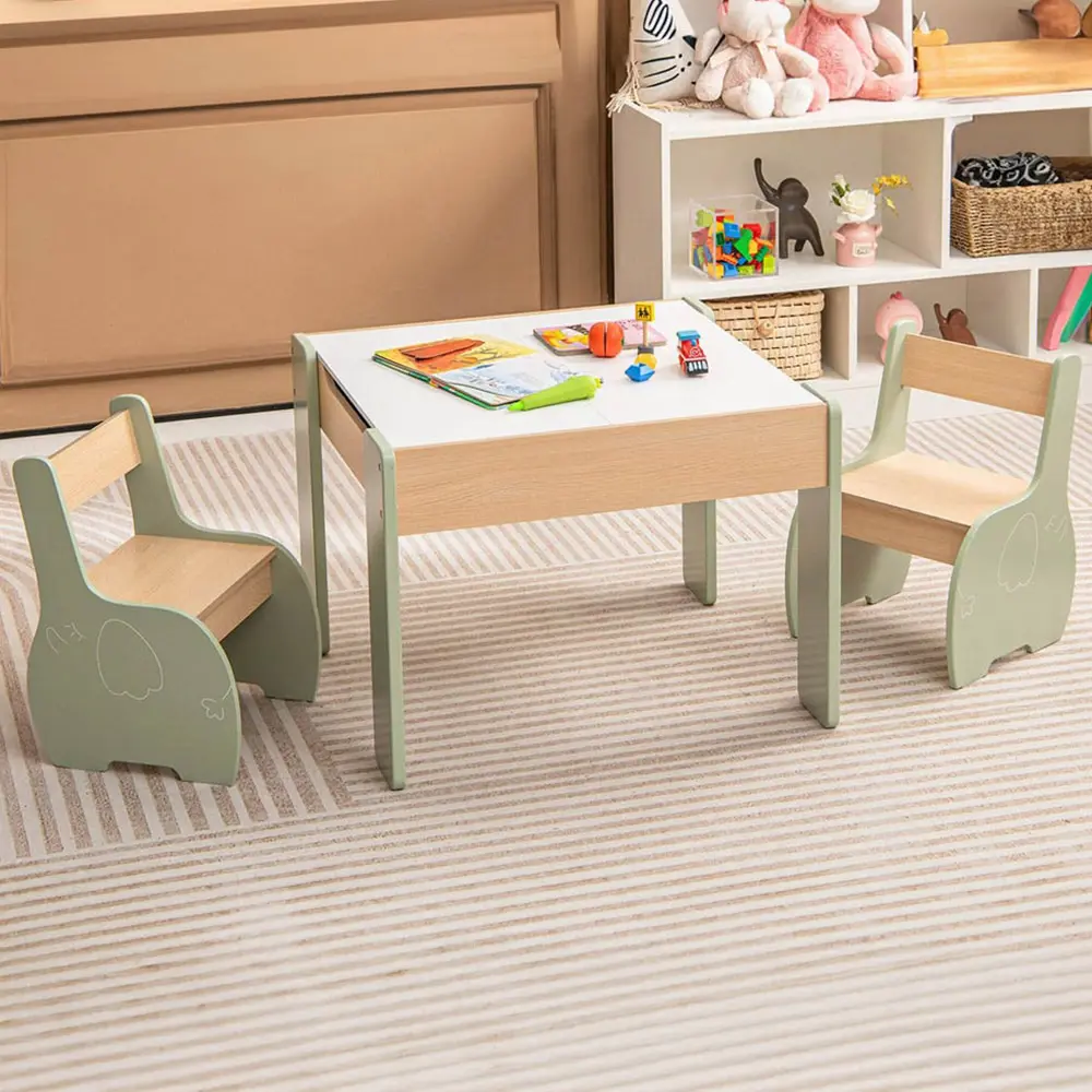 Set masa + 2 scaune Costway HY10080LS (Green/Natural)