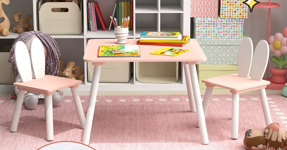 Set masa + 2 scaune Costway HY10103PI (Powdery Pink/White)