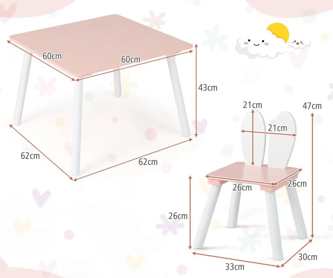 Set masa + 2 scaune Costway HY10103PI (Powdery Pink/White)