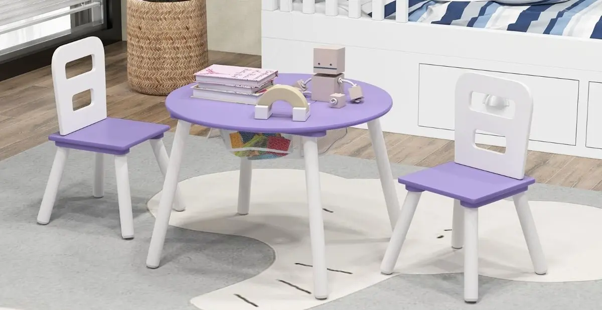 Set masa + 2 scaune Costway HY10249PU (White/Purple)