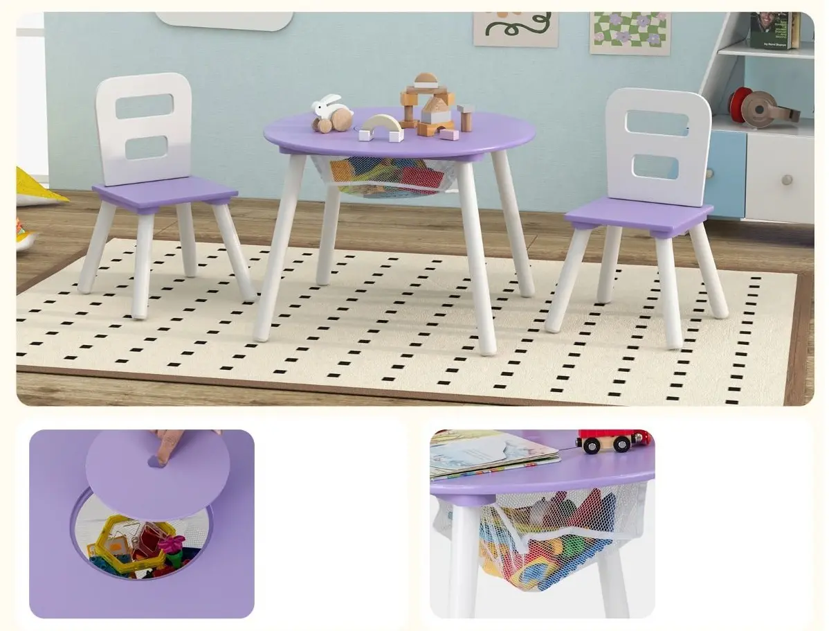 Set masa + 2 scaune Costway HY10249PU (White/Purple)