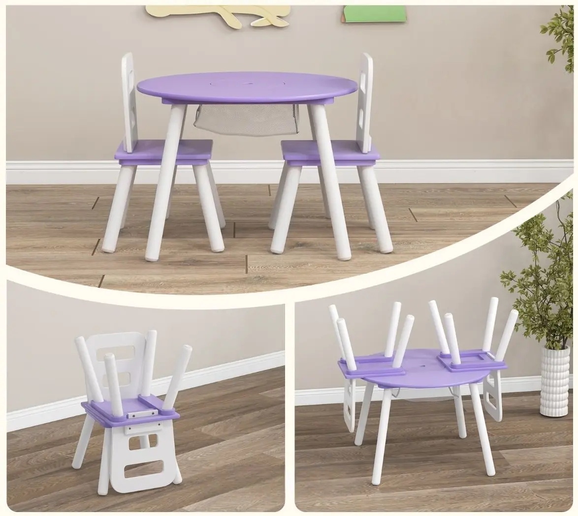 Set masa + 2 scaune Costway HY10249PU (White/Purple)