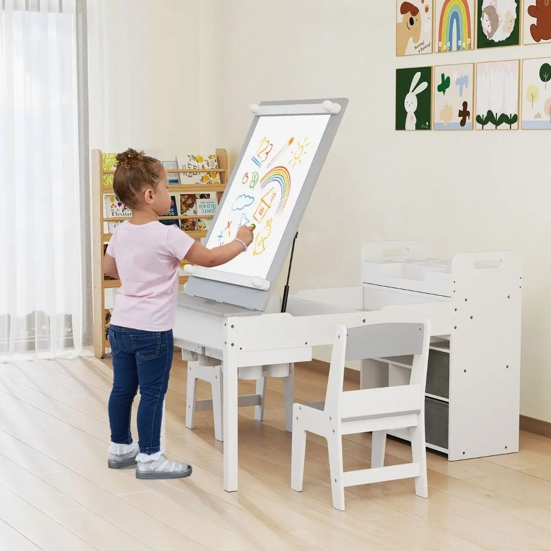 Set masa + 2 scaune Costway HY10310GR (White/Grey)