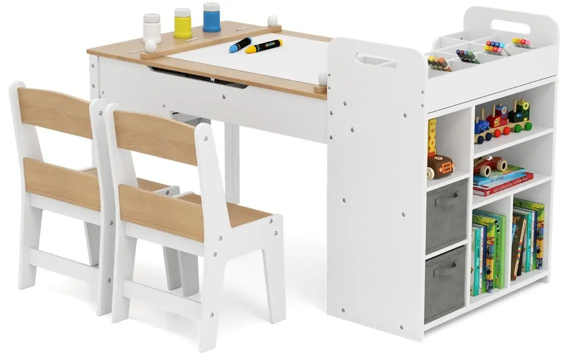 Set masa + 2 scaune Costway HY10310NA (White/Natural) - 2