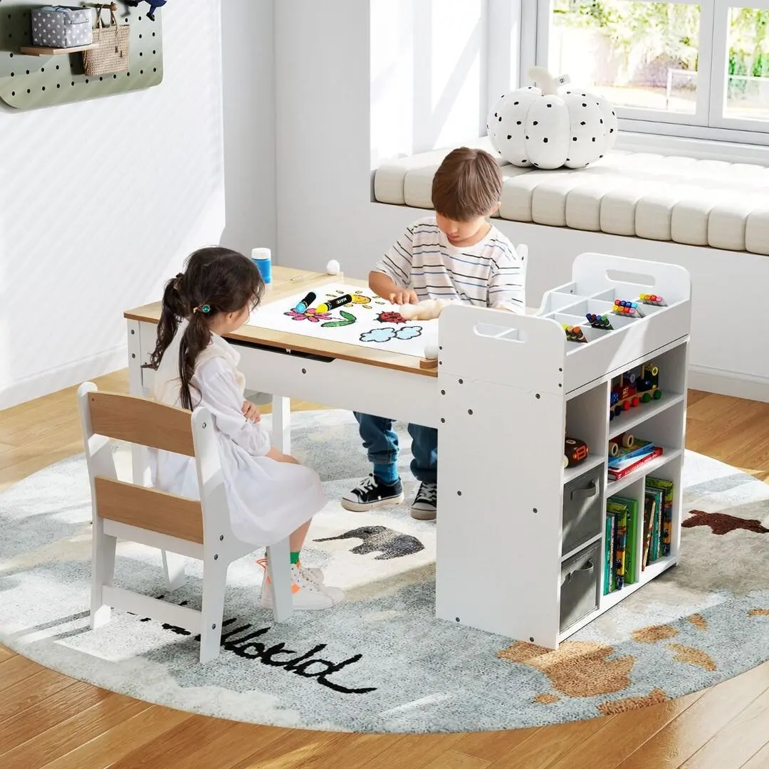 Set masa + 2 scaune Costway HY10310NA (White/Natural) - 3