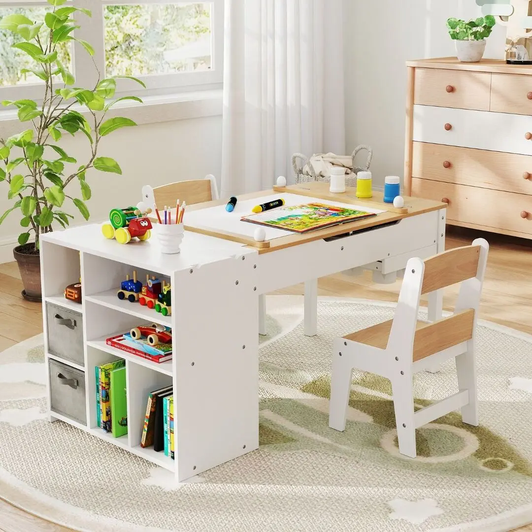 Set masa + 2 scaune Costway HY10310NA (White/Natural)
