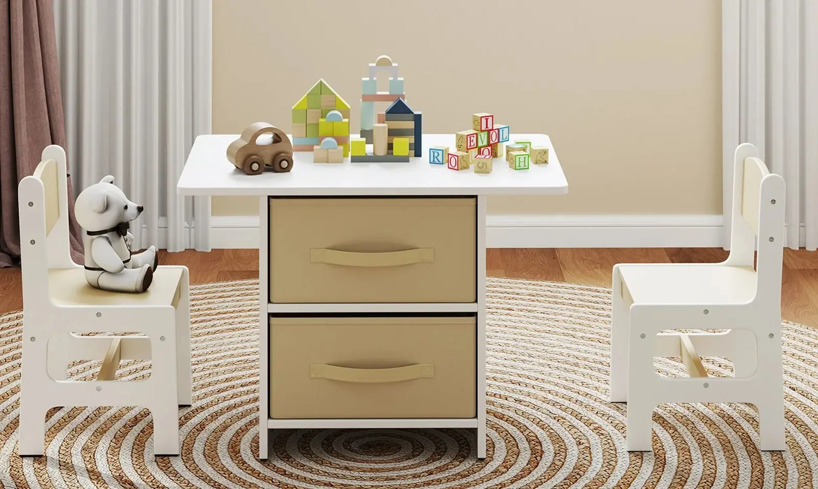 Set masa+2 scaune Costway HY10341BE (Beige/White)