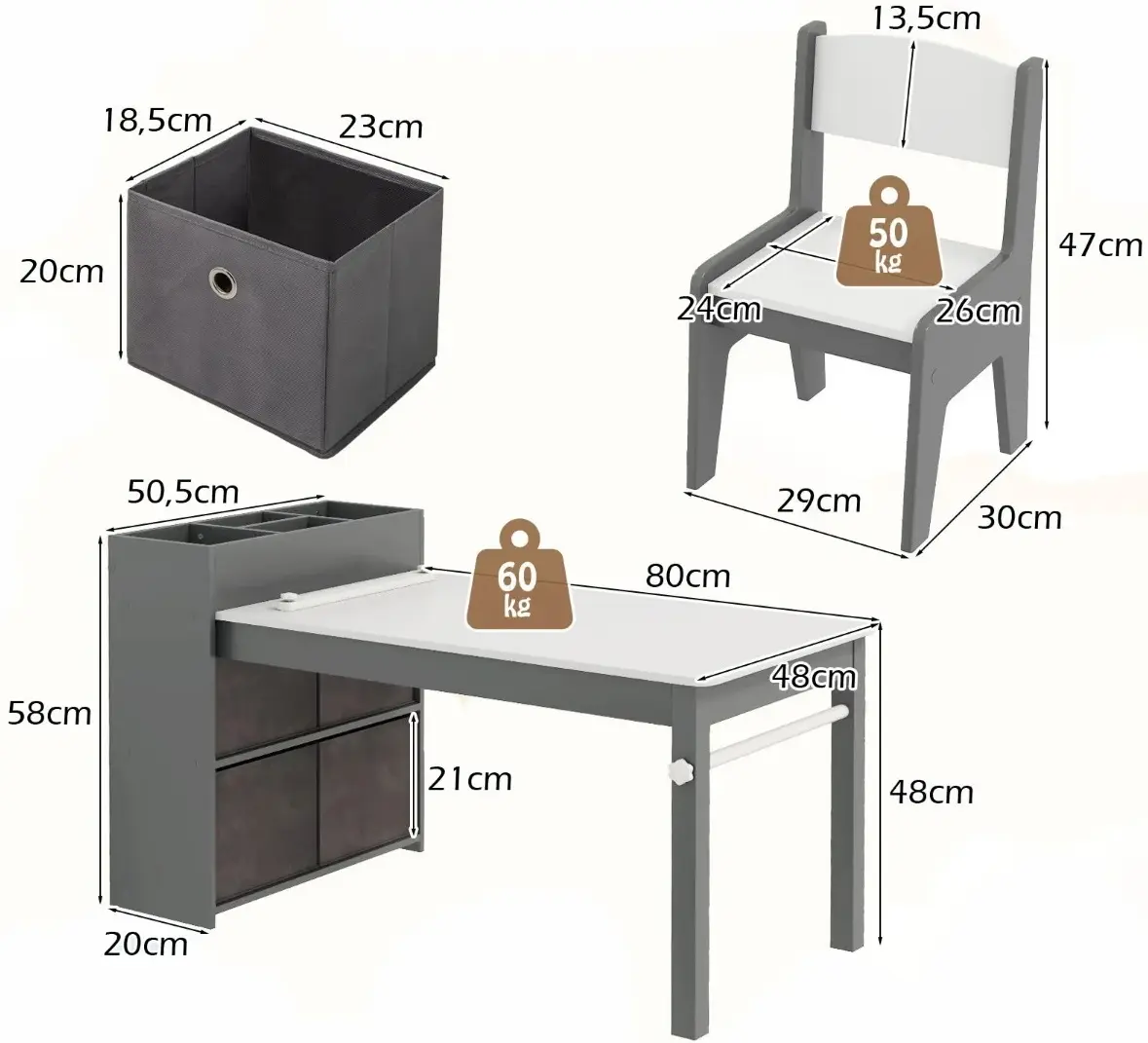 Set masa + 2 scaune Costway HY10355GR (White/Grey) - 3