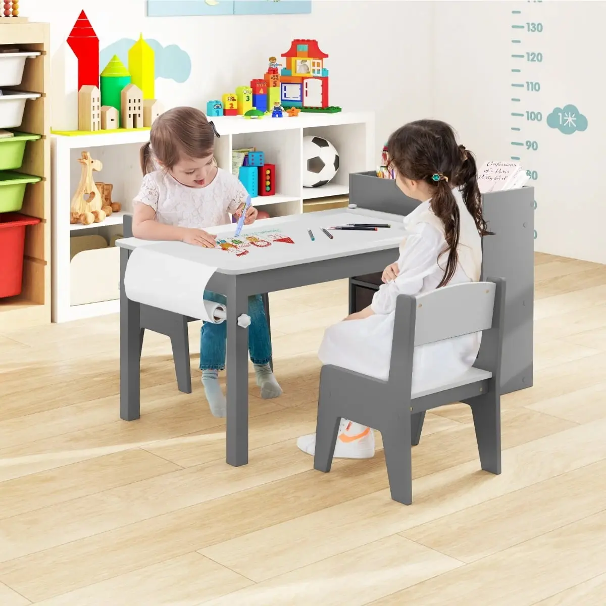 Set masa + 2 scaune Costway HY10355GR (White/Grey) - 4