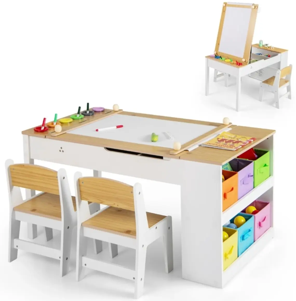 Set masa + 2 scaune Costway HY10447NA (White/Natural) - 2