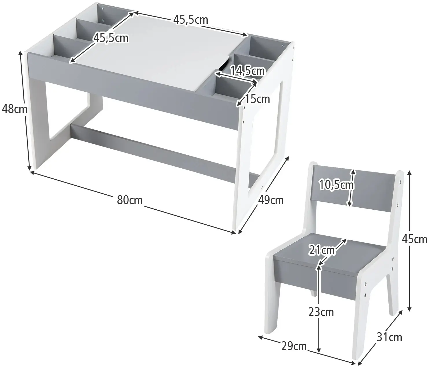 Set masa + 2 scaune Costway HY10473HB (Grey/White) - 3