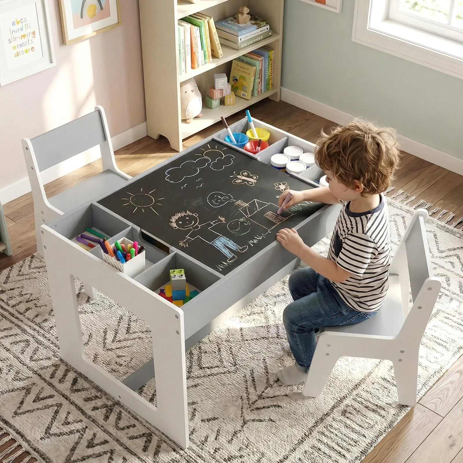 Set masa + 2 scaune Costway HY10473HB (Grey/White) - 4
