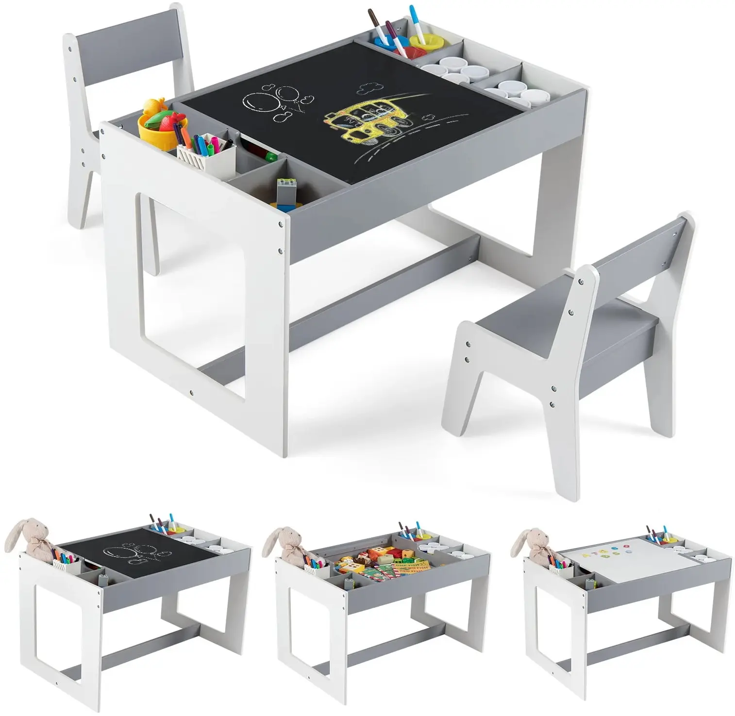 Set masa + 2 scaune Costway HY10473HB (Grey/White) - 2