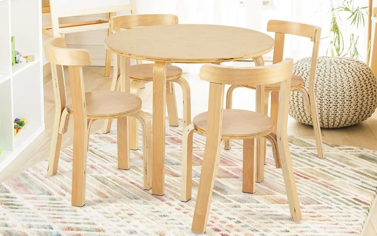 Set masa + 4 scaune Costway HY10044YM (Natural)