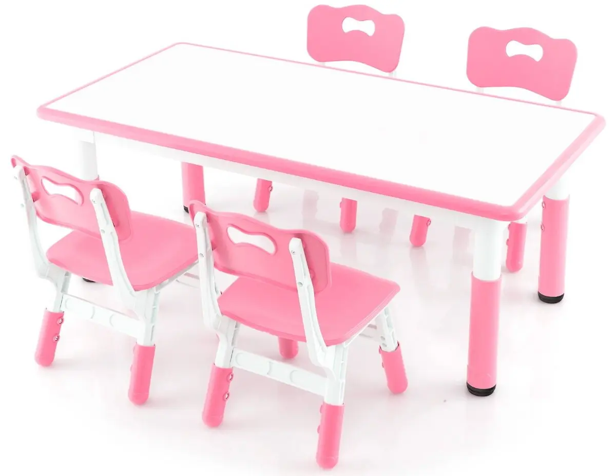 Набор стол + 4 стульчика Costway HY10179PI (Pink/White)