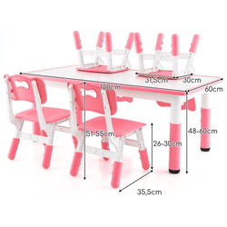 Набор стол + 4 стульчика Costway HY10179PI (Pink/White) Thumb