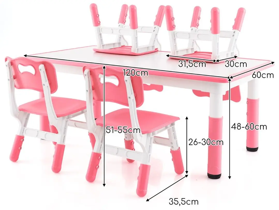 Набор стол + 4 стульчика Costway HY10179PI (Pink/White)