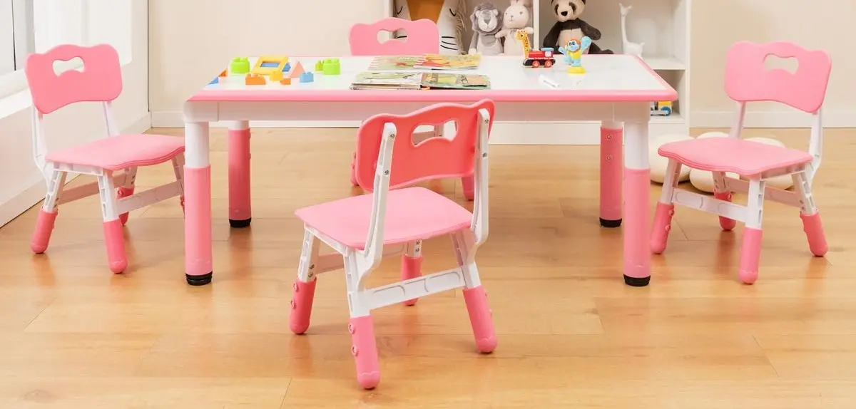 Набор стол + 4 стульчика Costway HY10179PI (Pink/White)