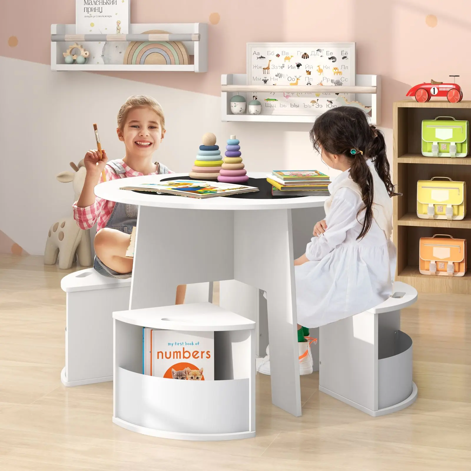 Набор стол + 4 стульчика Costway HY10324WH (White)