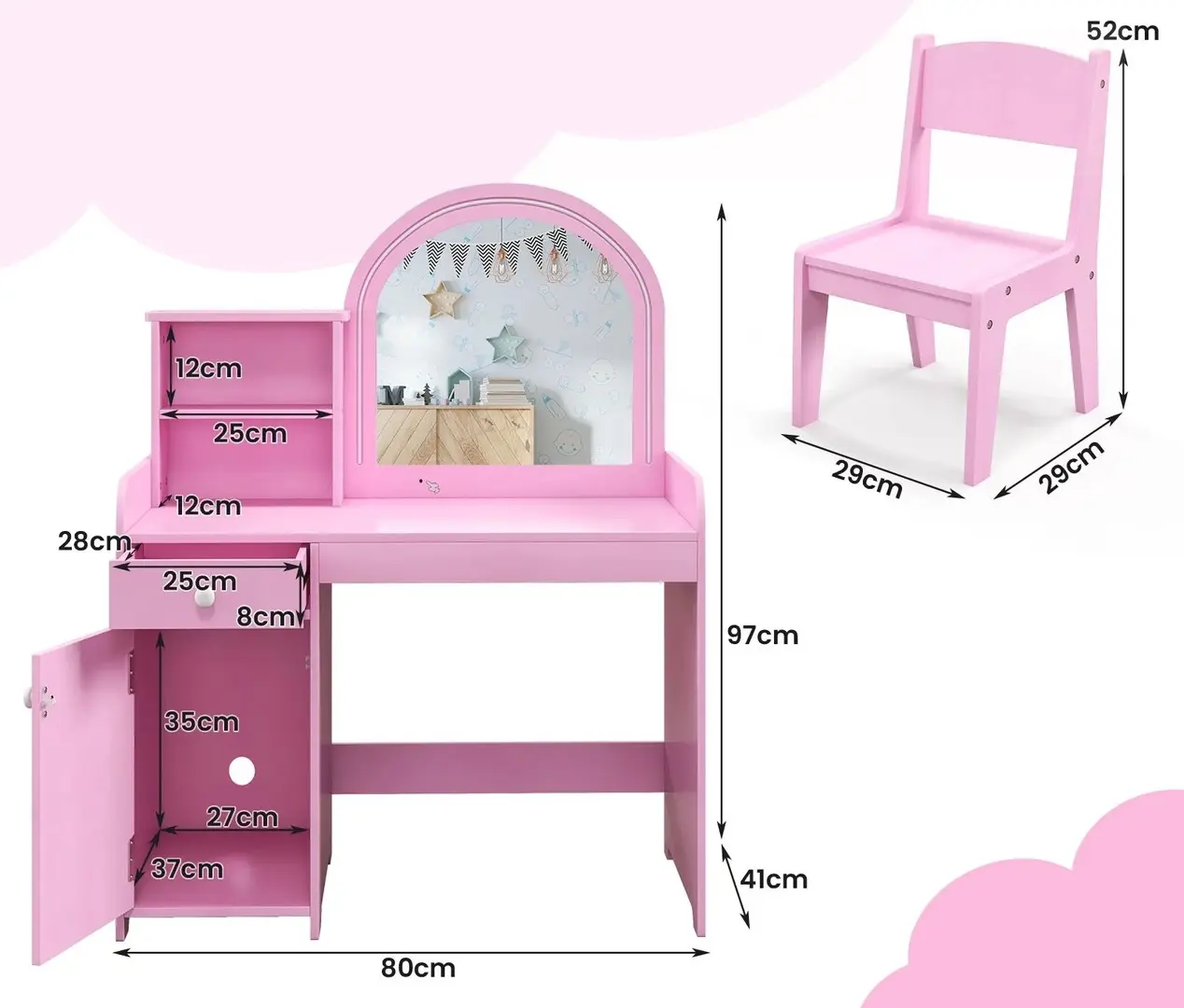 Set masa+scaun Costway HY10160PI (Pink)