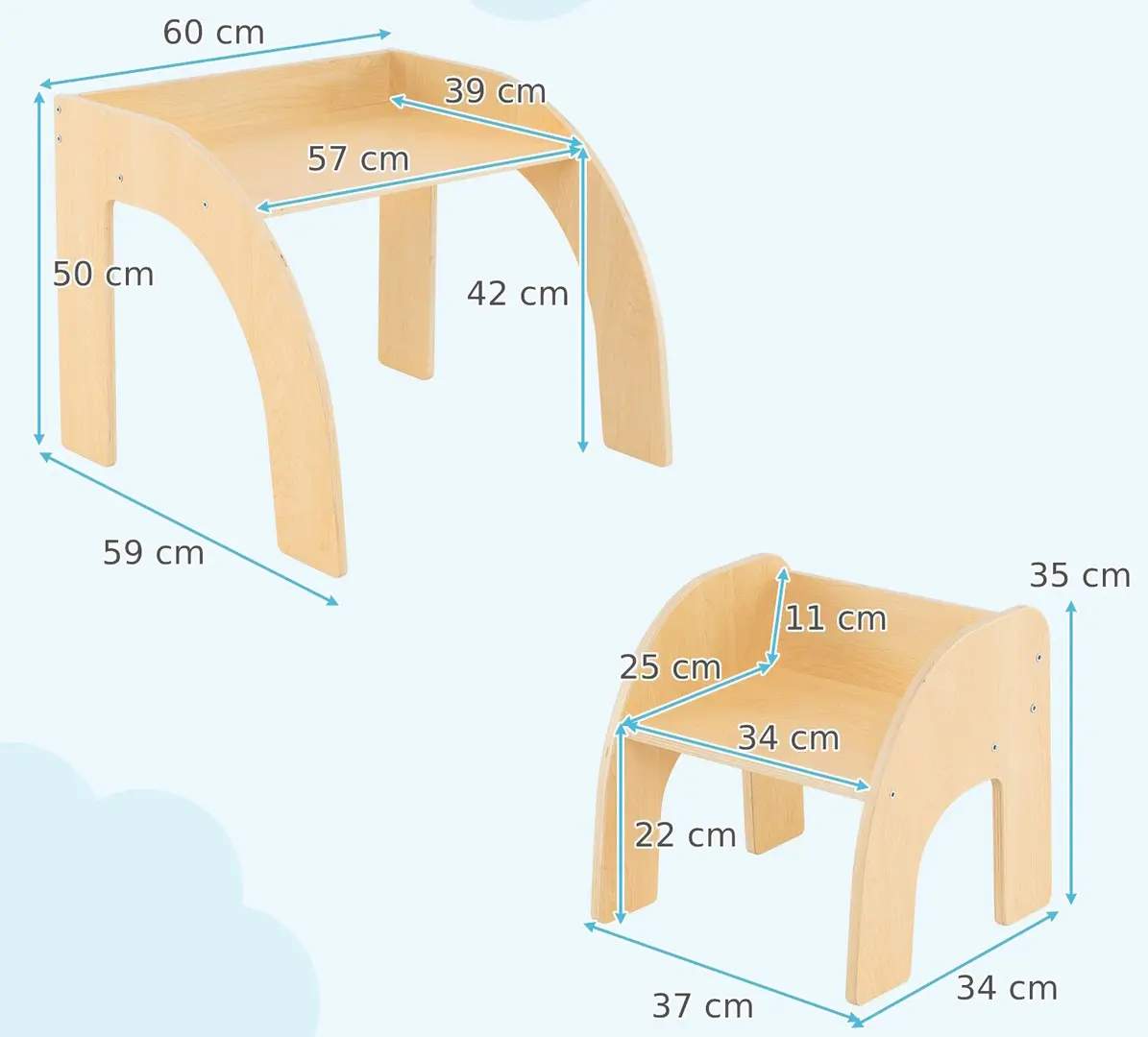 Набор стол + стульчик Costway HY10352NA (Natural)