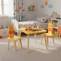Set masa + 2 scaune Ecotoys 6162 (Yellow/Natural)
