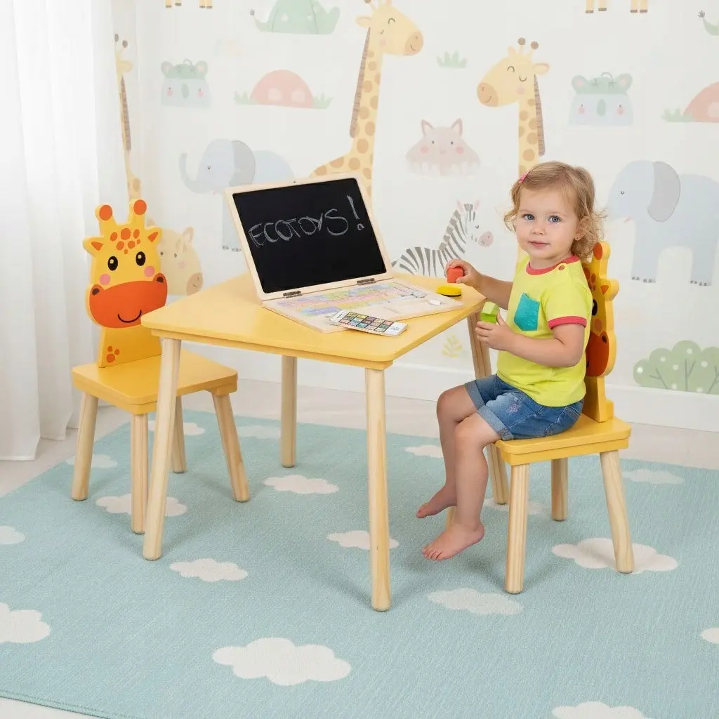 Set masa + 2 scaune Ecotoys 6162 (Yellow/Natural) - 7