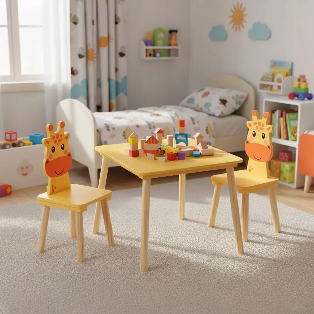 Set masa + 2 scaune Ecotoys 6162 (Yellow/Natural)