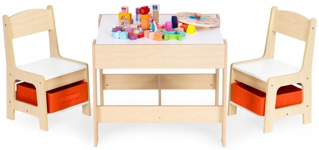 Set masa + 2 scaune Ecotoys ZKC-1C (Natural/White) - 2