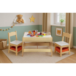 Set masa + 2 scaune Ecotoys ZKC-1C (Natural/White)