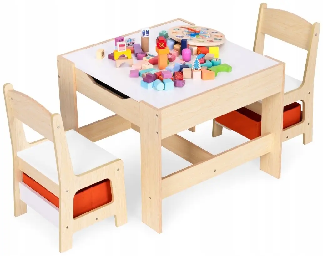 Set masa + 2 scaune Ecotoys ZKC-1C (Natural/White) - 4