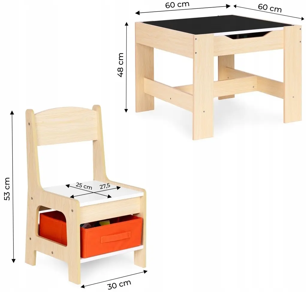 Set masa + 2 scaune Ecotoys ZKC-1C (Natural/White) - 10