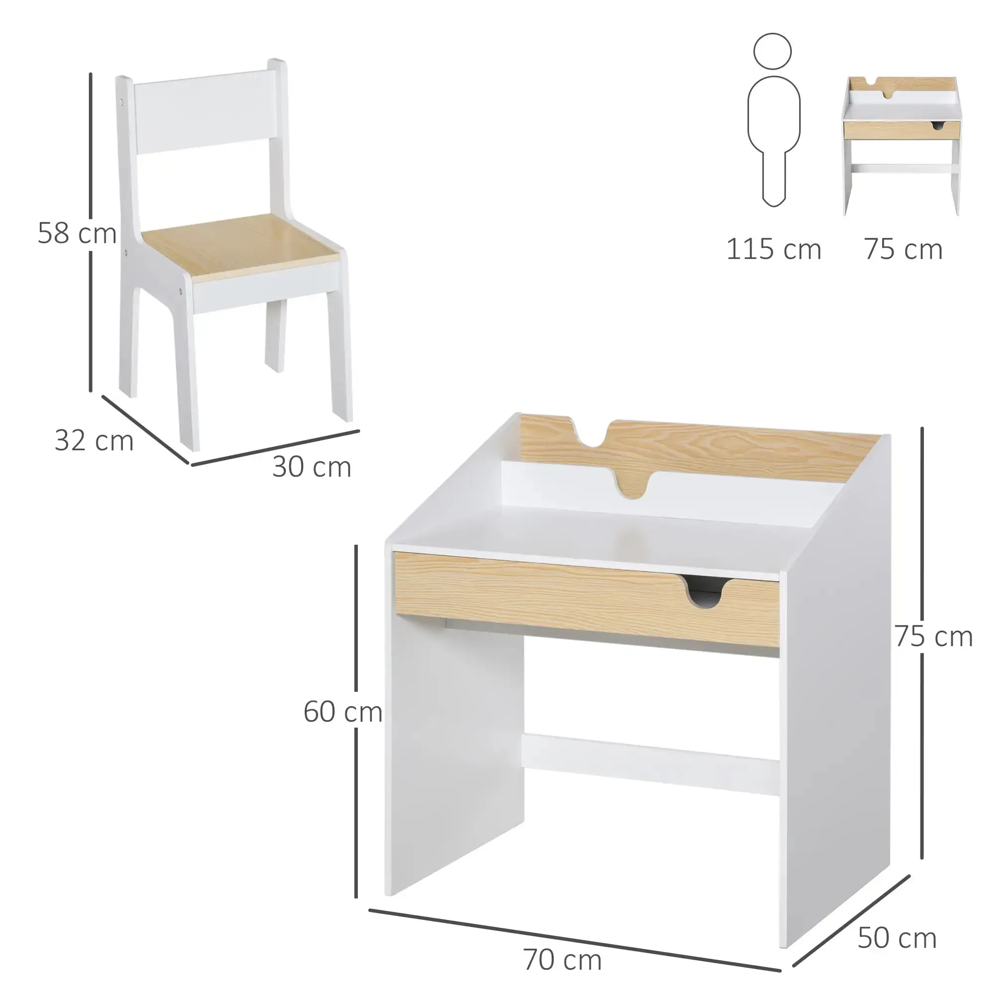 Набор парта со стулом Homcom 312-037 (White/Natural) - 4