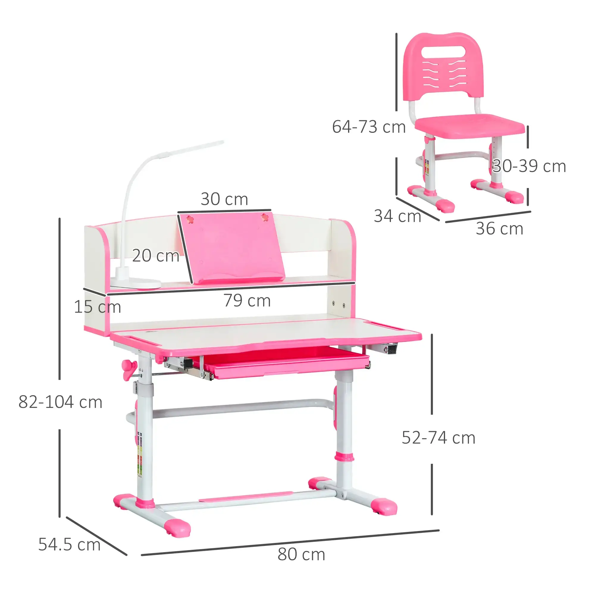 Набор парта со стулом Homcom 312-060PK (White/Pink) - 4