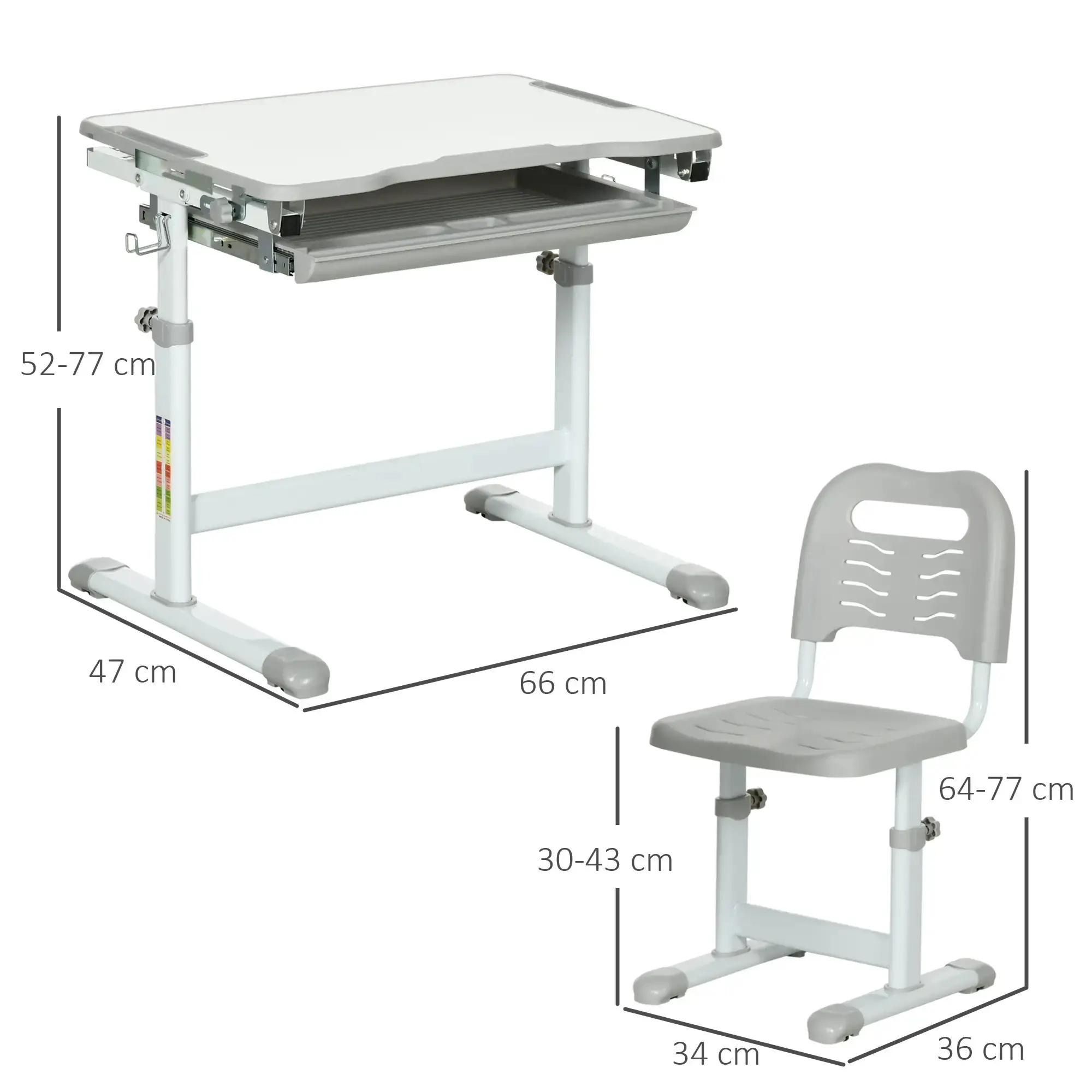 Набор парта со стулом Homcom 312-064V80GY (White/Grey) - 4