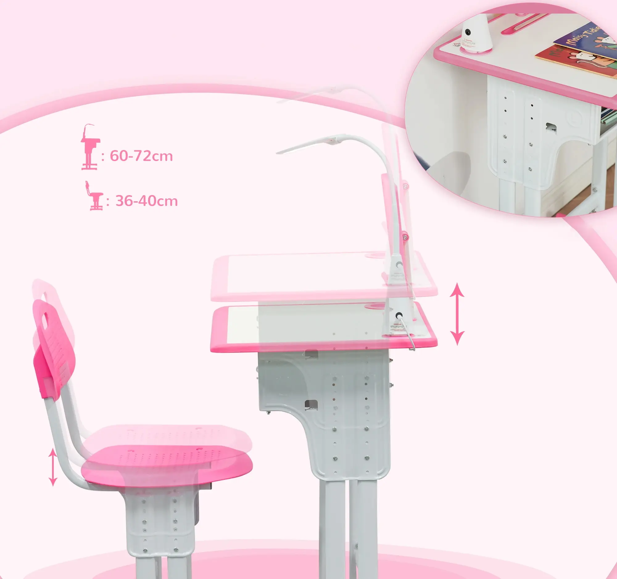 Набор парта + стул Homcom 312-061PK (Pink) - 7