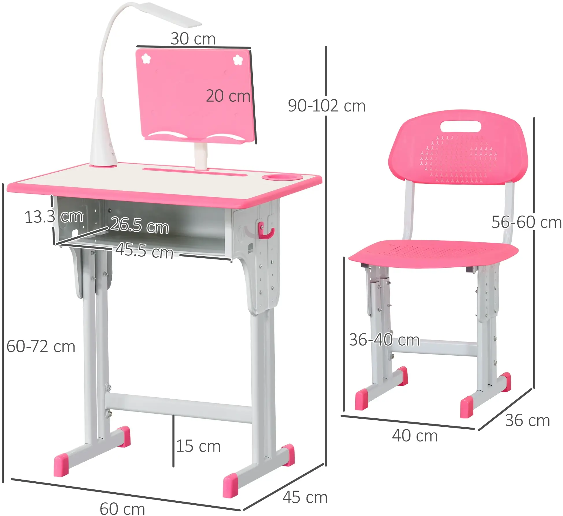 Набор парта + стул Homcom 312-061PK (Pink) - 8