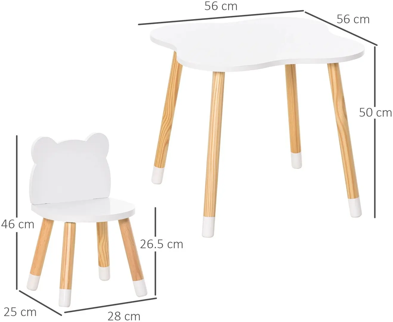 Set masa + 2 scaune Homcom 312-043 56x56x50 cm (White/Pine)