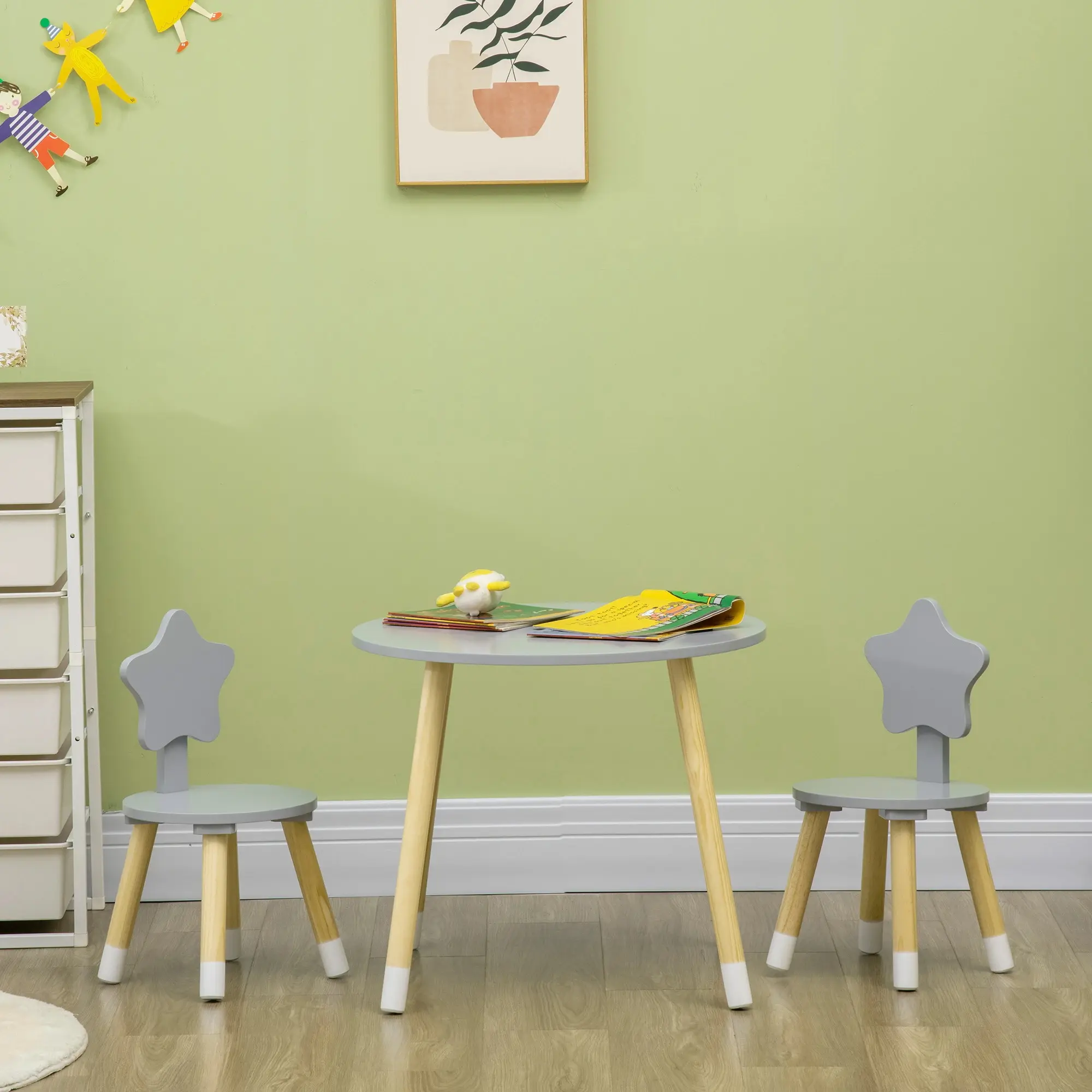 Set masa + 2 scaune Homcom 312-080V00GY (Light Grey/Birch) - 3