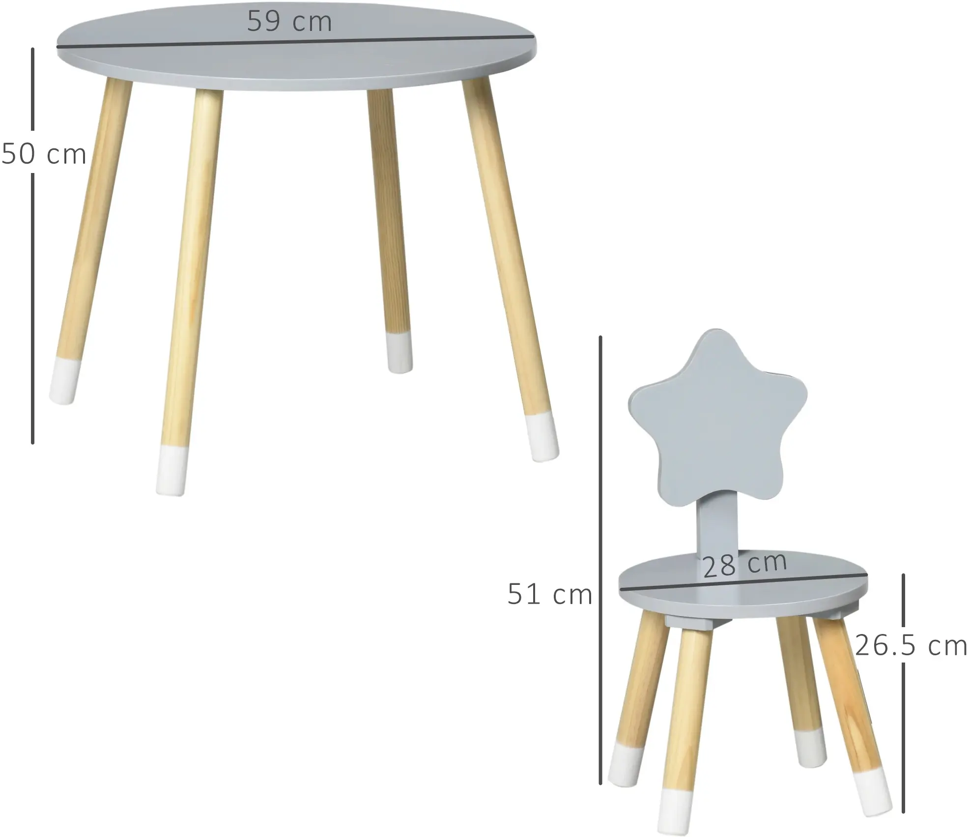 Set masa + 2 scaune Homcom 312-080V00GY (Light Grey/Birch) - 6
