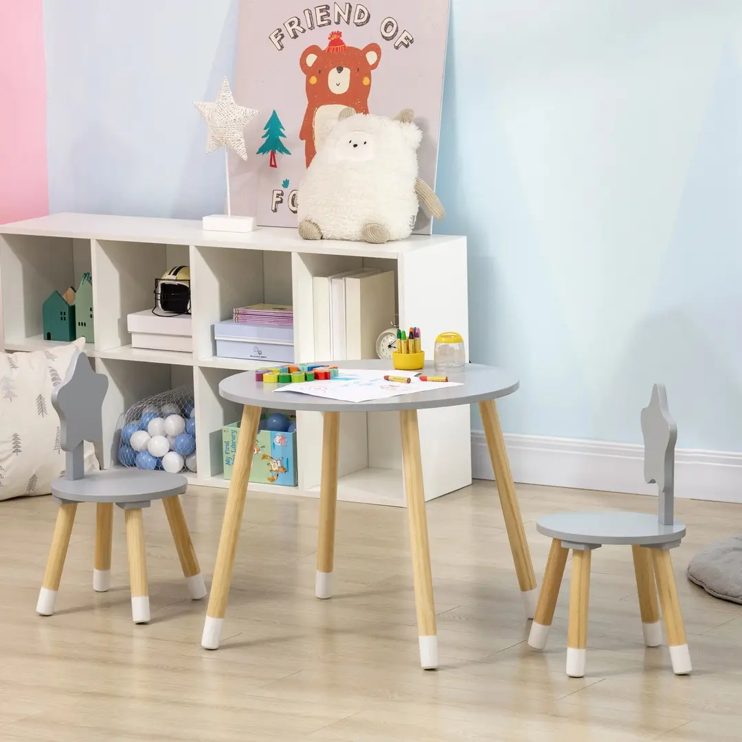 Set masa + 2 scaune Homcom 312-080V00GY (Light Grey/Birch)