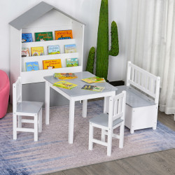 Set masa + 2 scaune + banca Homcom 312-001GY (Grey/White)