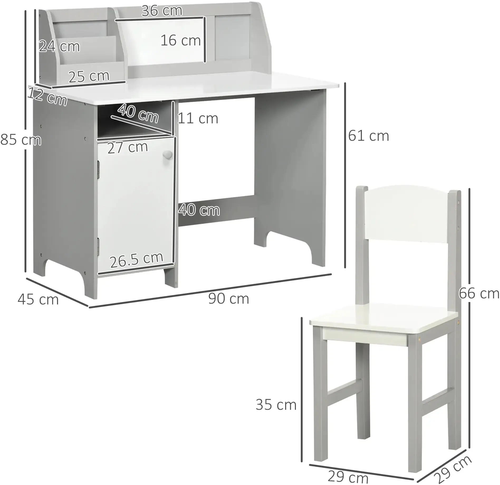 Set masa + scaun Homcom 312-089V00GY (White/Grey) - 9