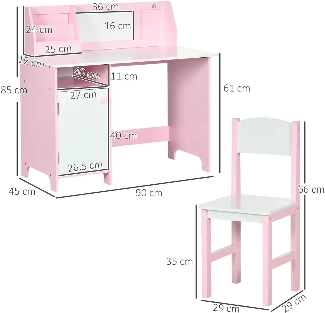 Set masa + scaun Homcom 312-089V00PK 90x45x85 cm (White/Pink) - 8