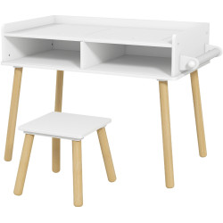 Set masa + scaun Homcom 312-110V80WT (White/Grey/Natural Wood) Thumb