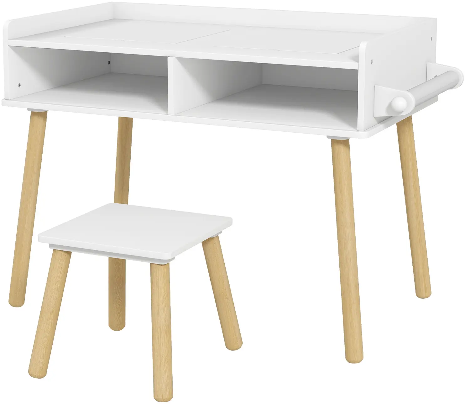 Set masa + scaun Homcom 312-110V80WT (White/Grey/Natural Wood) - 2