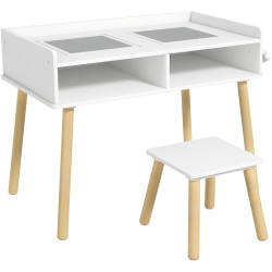 Set masa + scaun Homcom 312-110V80WT (White/Grey/Natural Wood) Thumb