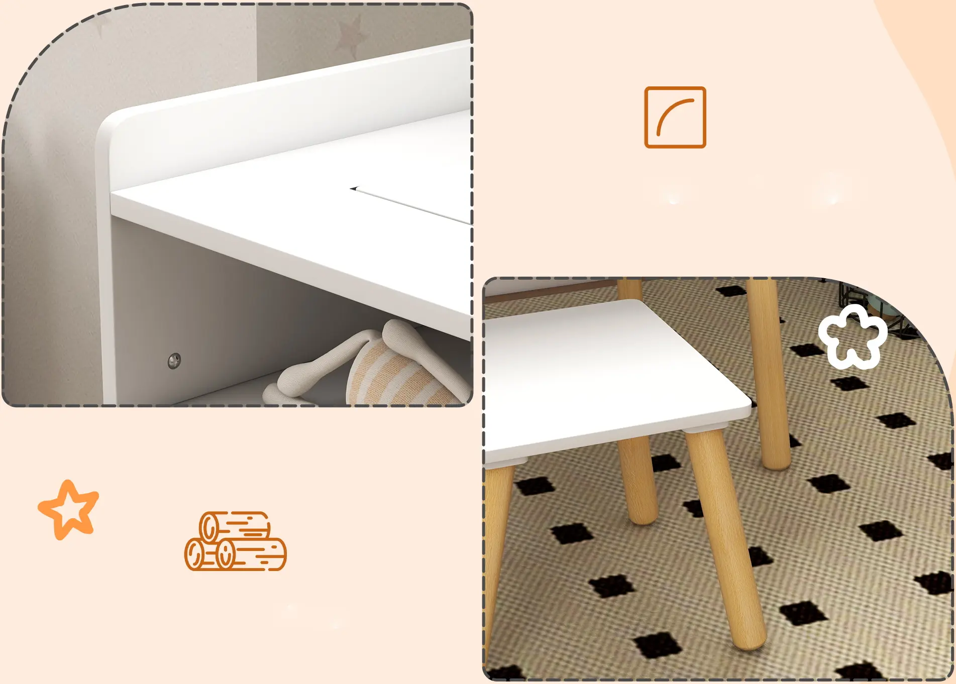 Set masa + scaun Homcom 312-110V80WT (White/Grey/Natural Wood) - 7