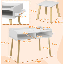 Set masa + scaun Homcom 312-110V80WT (White/Grey/Natural Wood) Thumb