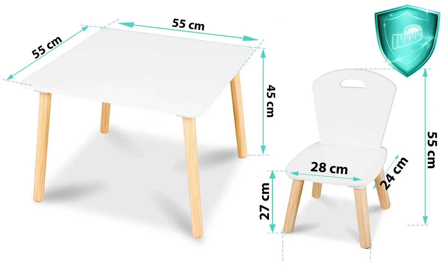 Набор стол + 2 стульчика Ricokids RC-848 (White/Natural) - 6